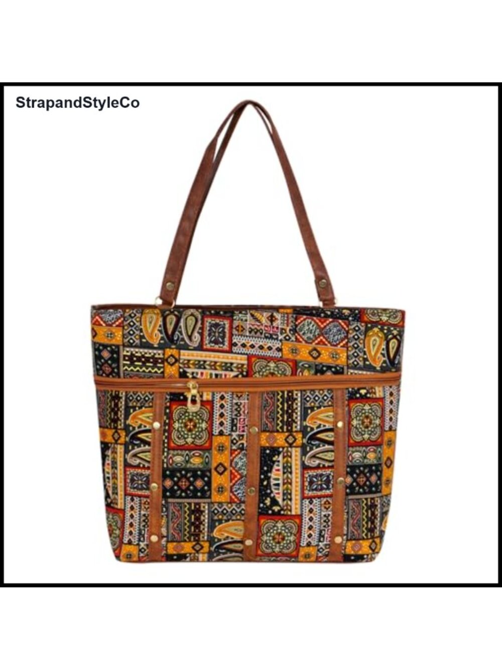 Canvas Embroidery Printed Tote Bag with Zip Compartments